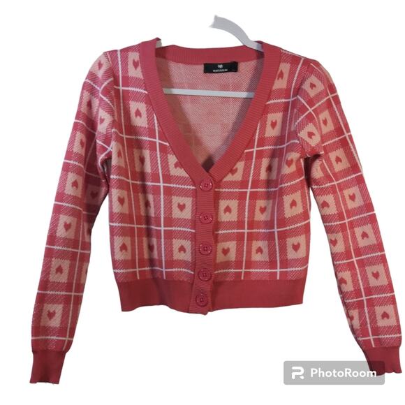 Asos Heartbreak Sweater Cardigan In Heart Print Size Small - Picture 1 of 8